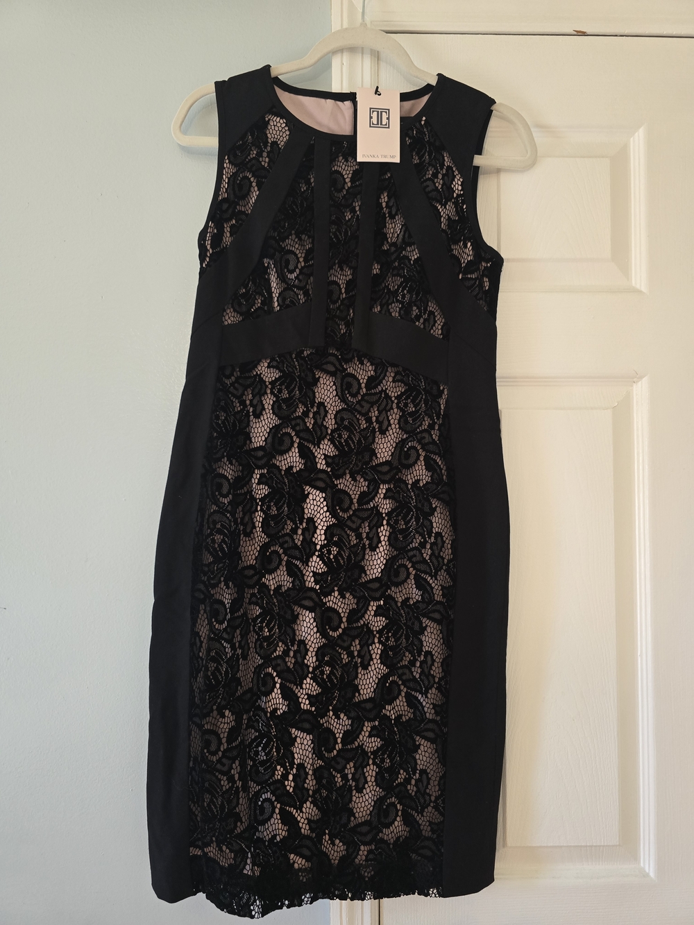 Ivanka Trump Black Lace Midi Dress with Nude Lining